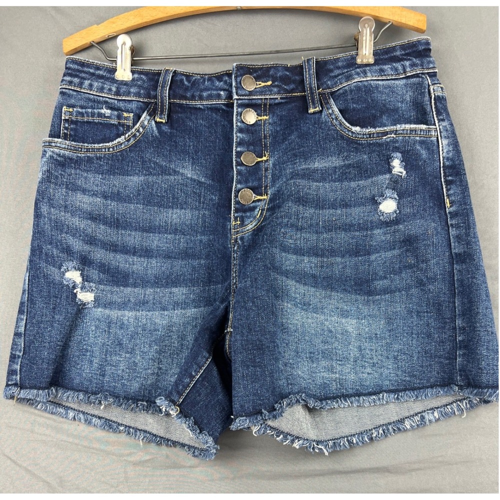 Discount Divas Boutique Jean Shorts Womens Large Blue Distressed Button Fly Good